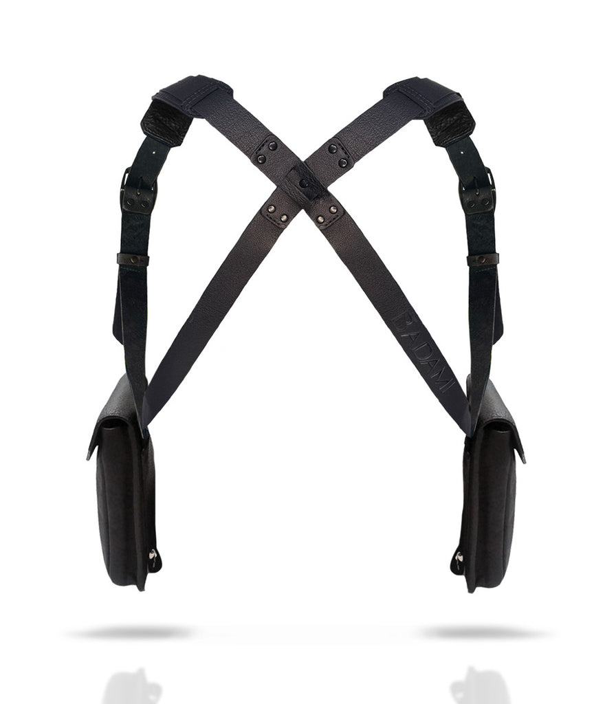 all black leather double holster harness from badami and co