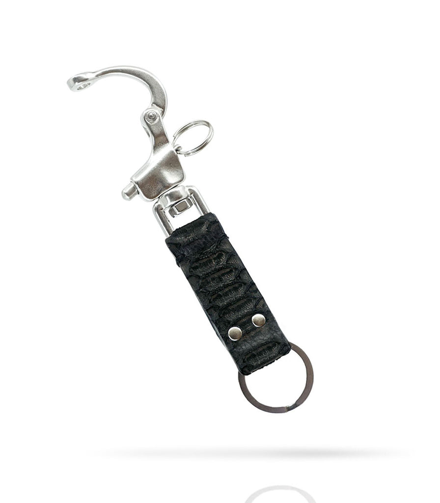 Detail shot Heavy duty keychain made from snake skin by badami and co