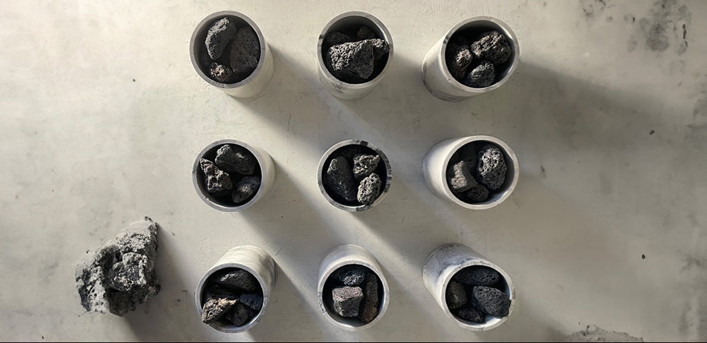 An arial view of 9 natural volcanic stone essential oil diffusers