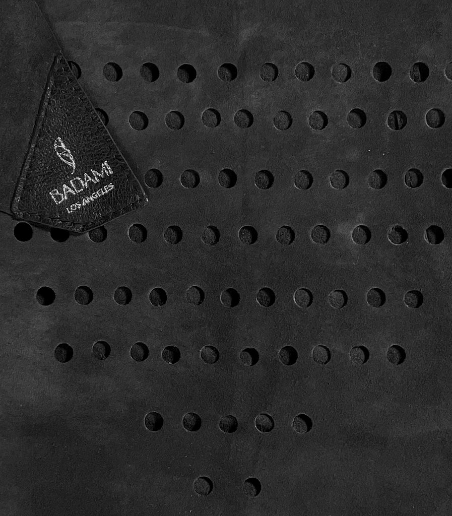 detail photo of black suede badami lightweight leather scarf